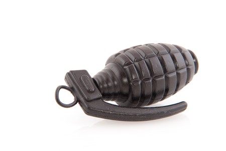 Black trench bomb as weapon isolated over whiteの写真素材