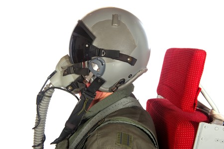Crew American aircraft in full uniform isolated over white