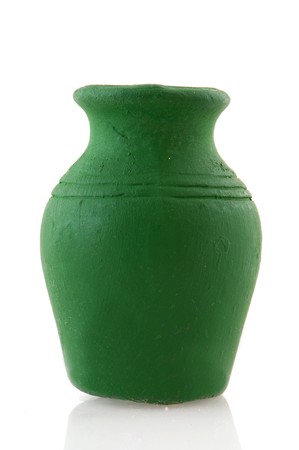 Single green pottery jar isolated over whiteの写真素材