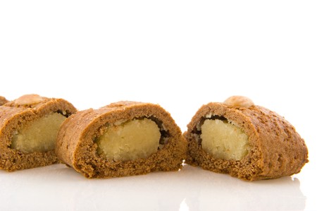 Traditional Dutch Sinterklaas delicacy cut filled speculaasの写真素材
