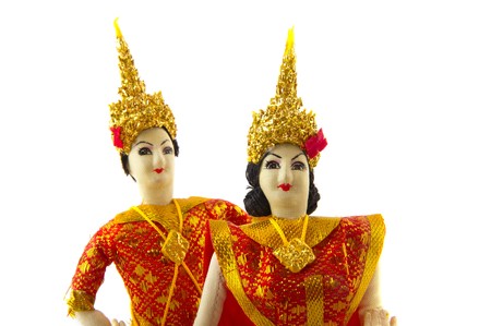 pair of Thai dancers isolated over whiteの写真素材