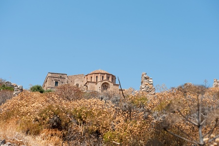 Agia Sofia church at the top of Greek Monemvasia の写真素材