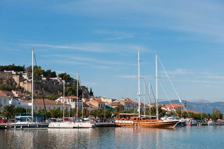 Harbor in  landscape at Nafplion on the Peloponnesos in Greeceの写真素材