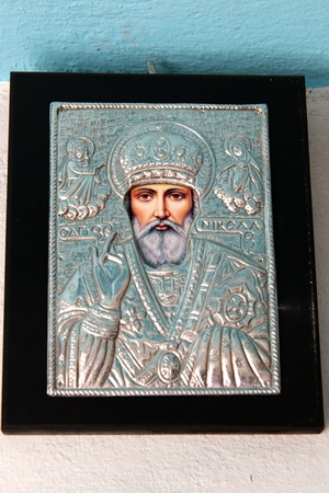 Greek religious icon in a local little chapelの写真素材