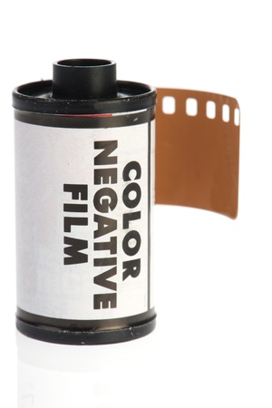 Old negative film for photo camera isolated over white backgroundの写真素材