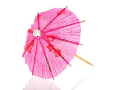 Pink Chinese paper parasol on white backgroundの写真素材