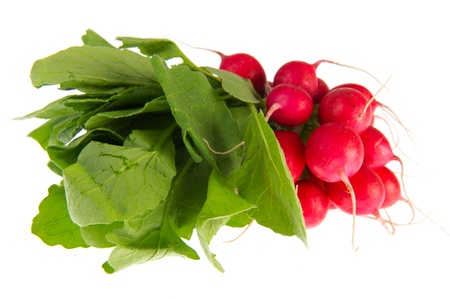 Bunch of red radish isolated over white backgroundの写真素材
