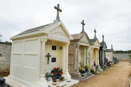 A row of grave tombs at the cemeteryの写真素材