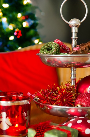 Christmas chocolate on silver trayの写真素材