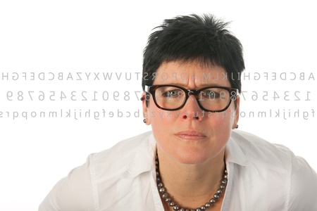 Woman with glasses can't read very well