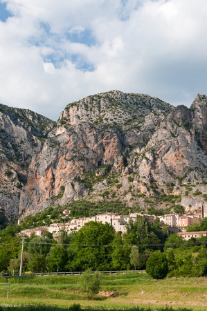 Little typical village Moustiers Saint Marie in French Haute Provenceの写真素材