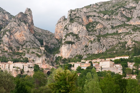 Little typical village Moustiers Saint Marie in French Haute Provenceの写真素材