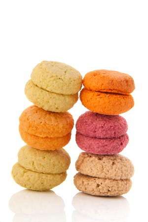 Stacked colorful macaroons isolated over white backgroundの写真素材