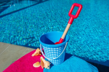 Plastic toys at the swimming poolの写真素材