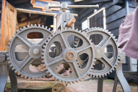 Old wrought iron wheels from machineの写真素材