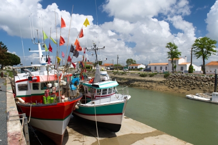Colorful fishing boats in Boyardville at island Oleron in Franceの写真素材