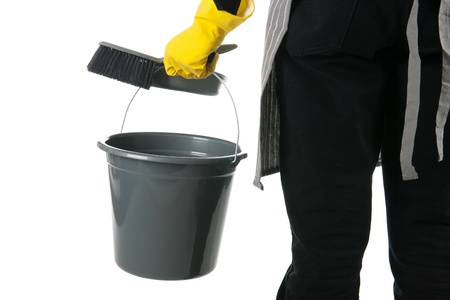 Detail of a cleaner with bucket and dustpan and brushの写真素材