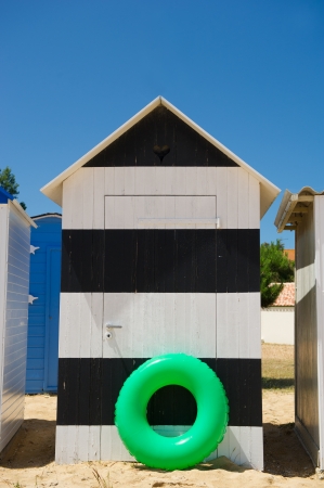 Colorful beach huts on the beach at Saint-Denis island d'Oleron in Franceの写真素材