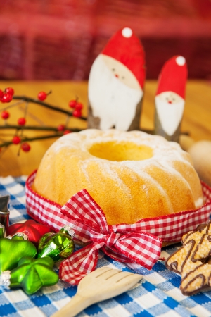 christmas turban cake with decoration in still lifeの写真素材