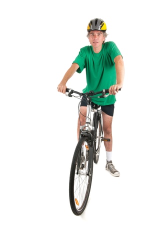 Man on mountain bike in studioの写真素材