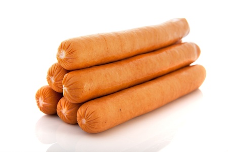 Sausages isolated over white backgroundの写真素材