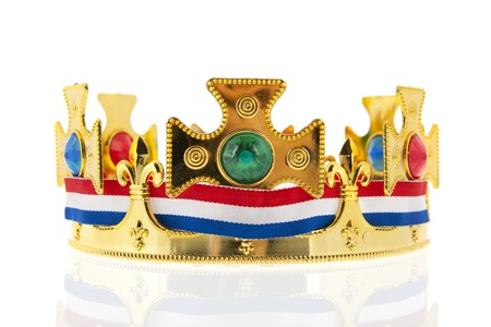 Dutch golden crown with flag colors for the king isolated over white background