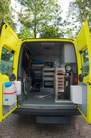 interior ambulance for animals with cages and chairの写真素材