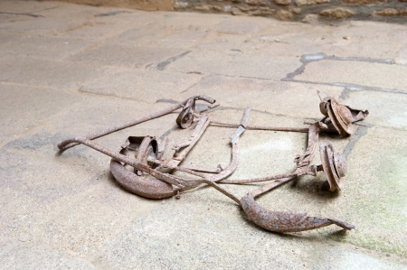 Destroyed pram at the floor in church in Oradour sur Glane in the French Limousinの写真素材