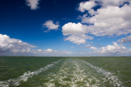 Landscape at atlantic sea with spur of boatの写真素材