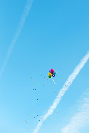 Balloon competition with colorful balloons in the airの写真素材