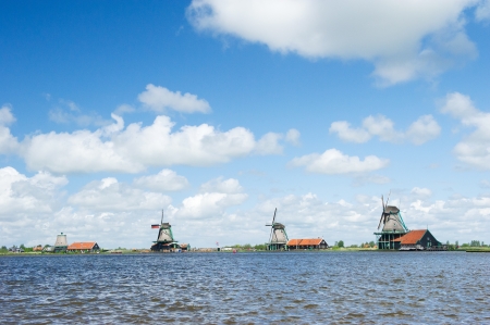 Windmills in Holland at Dutch Zaanse Schans taken from a millの写真素材