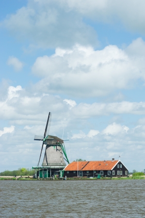Windmills in Holland at Dutch Zaanse Schans taken from a millの写真素材
