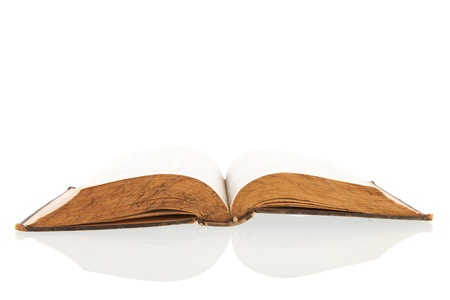 Open old book isolated over white background