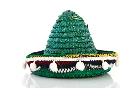Typical Spanish sombrero in green isolated over white backgroundの写真素材