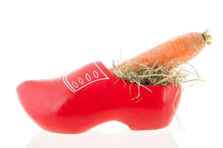 Red Dutch wooden clog with carrot for the horse of Sinterklaas
