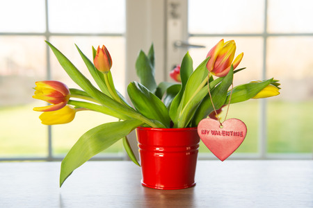 Red heart and flowers for my valentineの写真素材