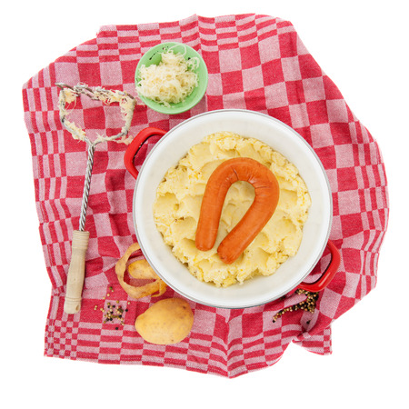 Typical Dutch sauerkraut on checked cloth の写真素材