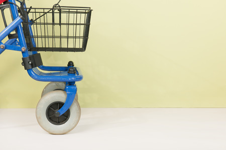 Detail blue walkeron green backgroundの写真素材