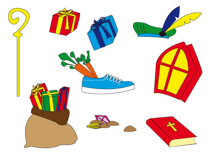 Several typical Dutch Sinterklaas attributes isolated over white backgroundのイラスト素材