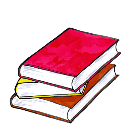 Stacked books in brown, yellow and redのイラスト素材