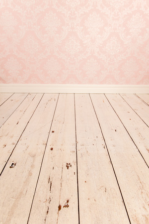 Vintage room with old wall paper and floorの写真素材