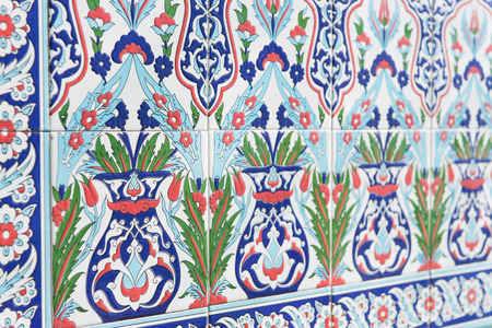 Wall with eastern pattern on tilesの写真素材