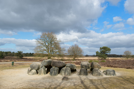 Dolmen at moorland in Hollandの写真素材