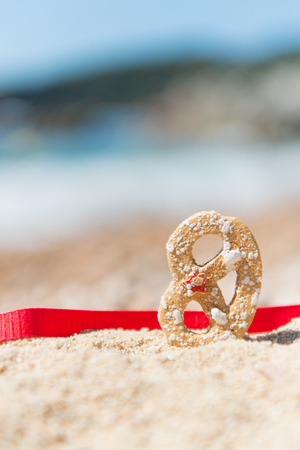 Christmas cookie cracknel at the summer beachの写真素材