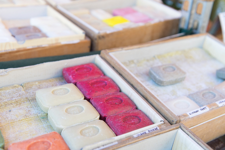 Different colored French soap from Marseilleの写真素材
