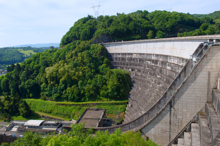 Weir at artificial lake in French Auvergneの写真素材