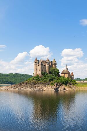 LANOBRE, FRANCE - MAY 24, 2018: Chateau de Val in artificial lake in Lanobre on May 24, 2018のeditorial素材