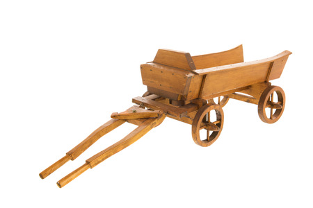 Antique wooden farmers cart for agriculture purpose isolated over white backgroundの写真素材