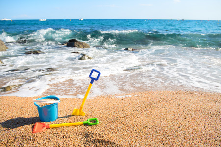 Colorful toys at the beachの写真素材