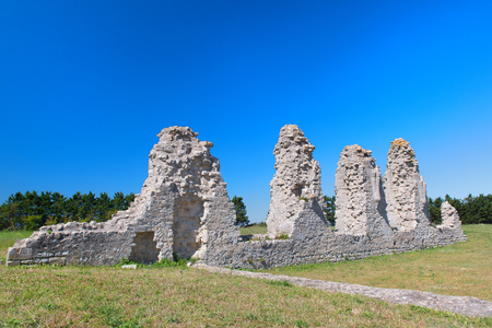 Remains of the refectory from Abbey Notre dame de Re on island Ile de Reの写真素材